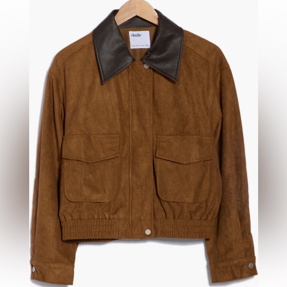 NWT Women’s Elodie Faux Leather Collar Faux Suede Crop Jacket Size Large - Picture 9 of 10